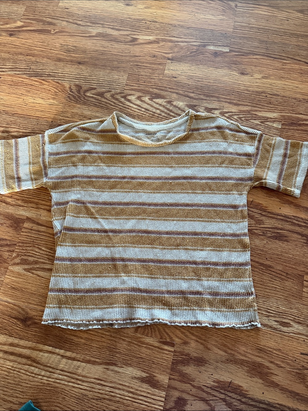 Striped Short-Sleeve Knit Top - Cream & Mustard